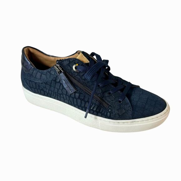 Ron White Otanya Navy Croco Embossed Leather Lace-Up Sneaker Size 38/US 7.5 - Picture 1 of 9